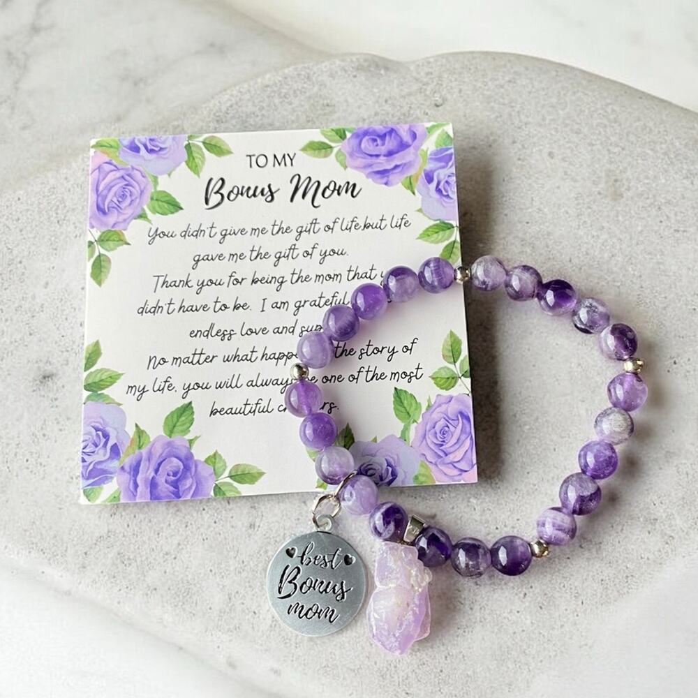 Bonus Mom Bracelet with Card - Amethyst Stretch NIB